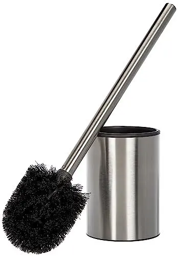 Produktbild: TATAY Satin Klobürste, aus rostfreiem Stahl, Eimer mit Polypropylen-Innenseite, schwarze Bürste, BPA frei. Maße 9 x 9 x 37 cm