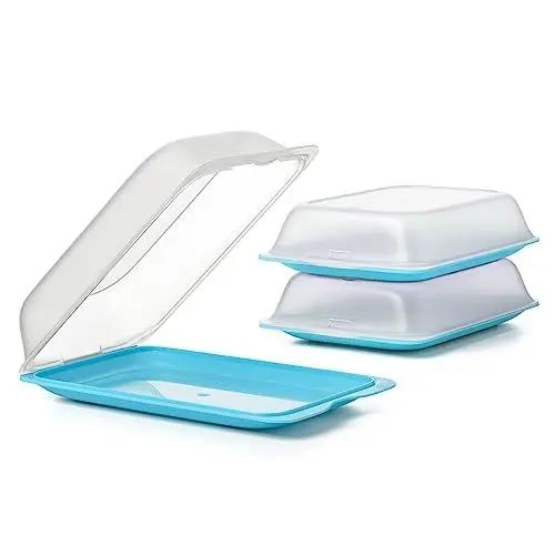 Produktbild: TATAY Aufschnittboxen für Kühlschrank | 3er Set Maxi | Frischhaltedosen mit Deckel, Stapelbar | Geeignet für Gefrierschrank, Mikrowelle und Spülmaschine | BPA-frei, 17x6,2x25,2 cm, Blau