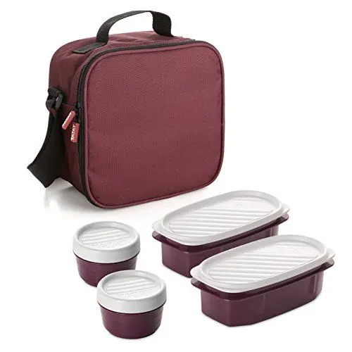 Produktbild: Tatay Kühltasche Klein, 3L Kapazität, 4 Kunststoff Frischaltendosen (2 x 0,5 l, 2 x 0,2 l) BPA frei, Burgund. Messen 22,5 x 10 x 22 cm