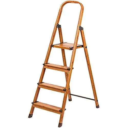 Produktbild: Tatkraft Upgrade 4 | Trittleiter 4 Stufen, Leiter Haushalt Stabil Bis 150 KG, Klapptritt, Anti-Rutsch, Braucht wenig Platz, Skandinavischer Holz Look