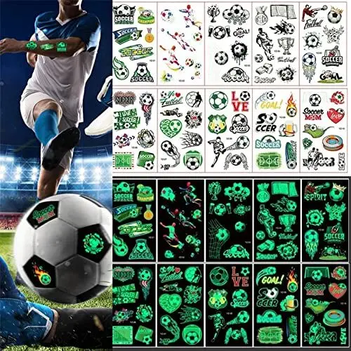 Produktbild: Tattoo Kinder Mädchen Jungen, Leucht Tattoo Aufkleber Kindertattoos Sticker, Leuchten Fußball Tattoos, Temporäre Tattowierung Set Leuchten im Dunkeln für 2024 Fußball Euro Olympische Party Deko