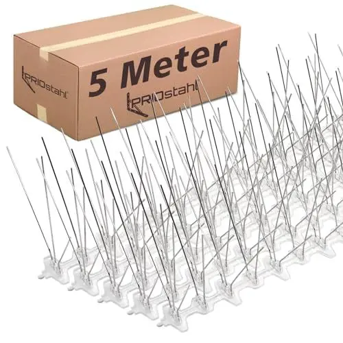Produktbild: Taubenabwehr Vogelabwehr 5 Meter 5 - reihig EDELSTAHL A2 Taubenspikes UV-Beständig & rostfrei für Balkon Dach Fenster oder Sichtschutz Spikes gegen Tauben oder Katzen Abwehr Vogelschutz Vogelschreck