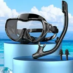 Produktbild: Taucherbrille Erwachsene Taucherbrille Schnorchelmaske 180°Panorama Weitsicht Tauchermaske Auslaufsicher Anti-Leck Schwimmbrille zum Tauchen (Silber-Schwarz-mit Schnorche)