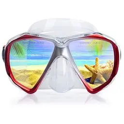 Produktbild: Taucherbrille für Erwachsene mit Anti-Nebel Schnorchelmaske, Schwimmmaske gehärtetem Glas und Nasenabdeckung zum Schnorcheln und Schwimmen (Klar Rot)
