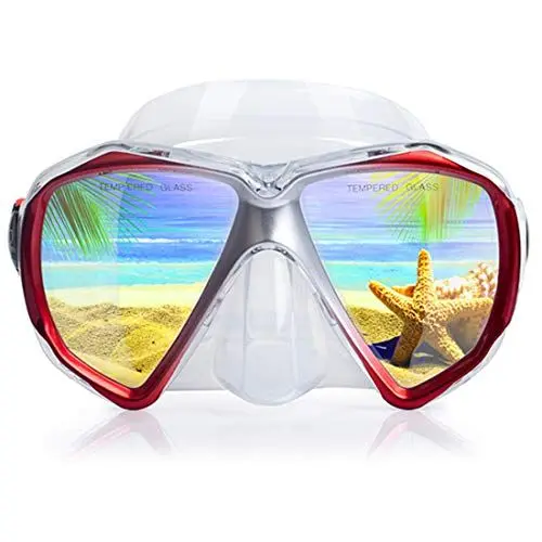 Produktbild: Taucherbrille für Erwachsene mit Anti-Nebel Schnorchelmaske, Schwimmmaske gehärtetem Glas und Nasenabdeckung zum Schnorcheln und Schwimmen (Klar Rot)