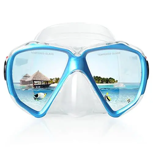 Produktbild: Taucherbrille für Erwachsene mit Anti-Nebel Schnorchelmaske, Schwimmmaske gehärtetem Glas und Nasenabdeckung zum Schnorcheln und Schwimmen (Seeblau)