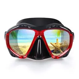 Produktbild: Taucherbrille für Erwachsene mit Anti-Nebel Schnorchelmaske, Schwimmmaske gehärtetem Glas und Nasenabdeckung zum Schnorcheln und Schwimmen (A-Rot)