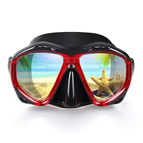 Produktbild: Taucherbrille für Erwachsene mit Anti-Nebel Schnorchelmaske, Schwimmmaske gehärtetem Glas und Nasenabdeckung zum Schnorcheln und Schwimmen (A-Rot)