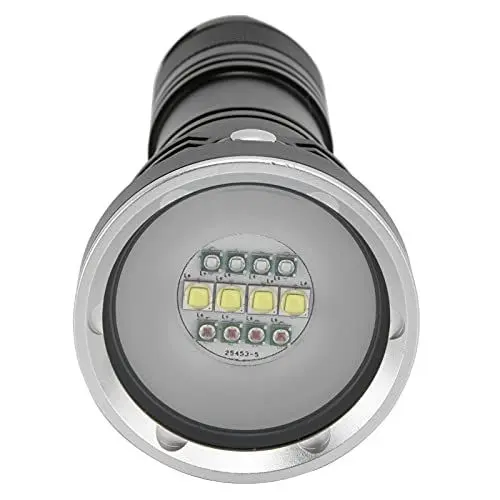 Produktbild: Tauchlicht, 12 LED-Taschenlampe, Aluminium-Taschenlampe mit 3 Beleuchtungsfarben, 5 Beleuchtungsmodi Zum Tauchen, Angeln, 10000 Lm Helligkeit, IP68, Tauchlichter