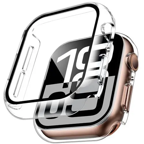 Produktbild: TAURI 2 Stück Harte PC Hülle für Apple Watch Series 10 46mm, (360° stoßfest) mit 9H Gehärteter Glas Displayschutz und Hoher Empfindlichkeit, Kratzfeste Schutzhülle - Durchsichtig