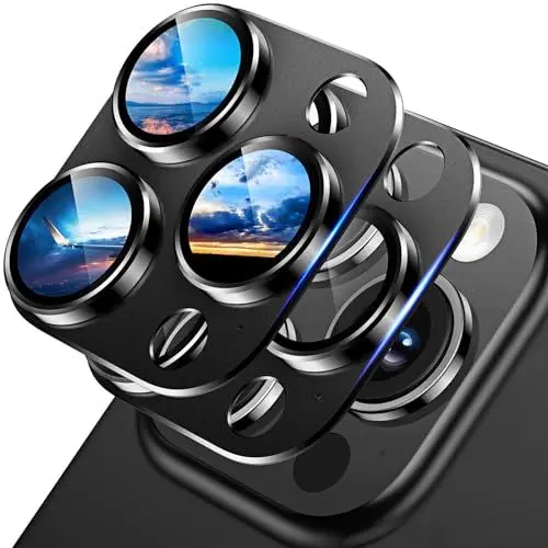 Produktbild: TAURI (2 Stück für iPhone 15 Pro/iPhone 15 Pro Max Kameraschutz (Bruchsicher) (Kratzfest) (Blasenfrei) Kameraschutzglas aus Aluminiumlegierung,Schutz in Militärqualität–Raum Schwarz