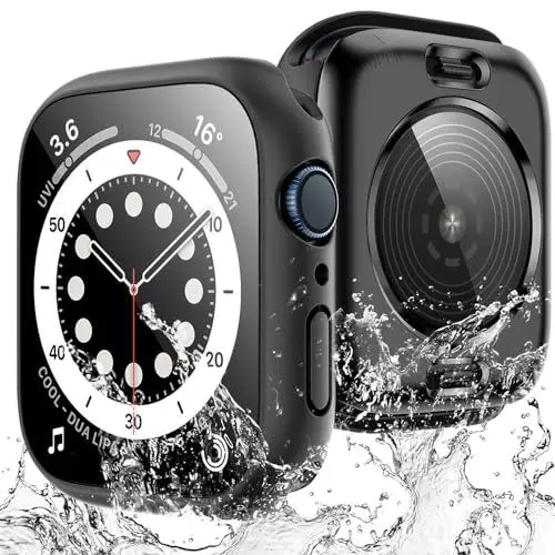 Produktbild: TAURI 2 Stück Harte PC Wasserdichte Hülle für Apple Watch SE (2022/2020) /Series 6 5 4 44mm, (360° stoßfest) mit Hoher Empfindlichkeit 9H Gehärteter Glas Displayschutz, Kratzfeste Schutzhülle -Schwarz