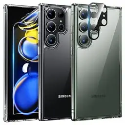 Produktbild: TAURI 5 in 1 für Samsung Galaxy S23 Ultra Hülle 5G, Handyhülle für S23 Ultra Case, mit 1 Handyhülle + 2 Stück TPU Schutzfolie + 2 Stück Kameraschutz, Anti-Gelb Stoßfest Schutzhülle-Transparent