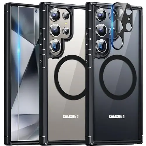 Produktbild: TAURI 5 in 1 für Samsung Galaxy S24 Ultra Hülle (Kompatibel mit Magsafe), 2 Folie + 2 Kameraschutz, Handyhülle Samsung Galaxy S24 Ultra Case-Schwarz