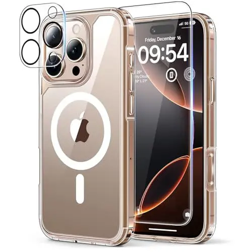 Produktbild: TAURI 5 in 1 für iPhone 16 Pro Max hülle, Handyhülle für iPhone 16 Pro Max Case,(Kompatibel mit MagSafe) (Vergilbt Nicht) Schlanke, Stoßfeste Telefon Hülle - Magnetisch Transparent