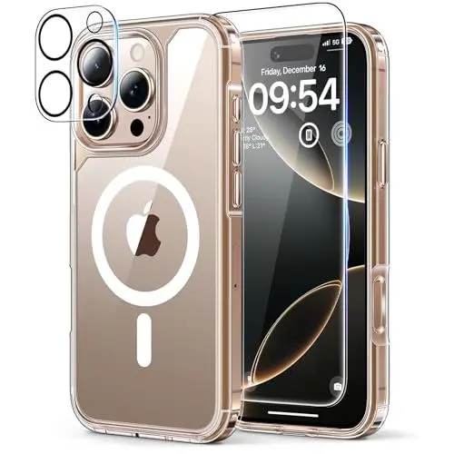 Produktbild: TAURI 5 in 1 für iPhone 16 Pro hülle, Handyhülle für iPhone 16 Pro Case, (Kompatibel mit MagSafe) (Vergilbt Nicht) Schlanke, Stoßfeste Telefon Hülle - Magnetisch Transparent