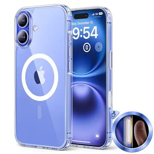 Produktbild: TAURI für iPhone 16 Hülle, (Kamerasteuerungs-Aufnahmetaste) Handyhülle für iPhone 16 Case, (Kompatibel mit MagSafe) (Vergilbt Nicht) Schlanke, Stoßfeste Telefon Hülle - Magnetisch Transparent