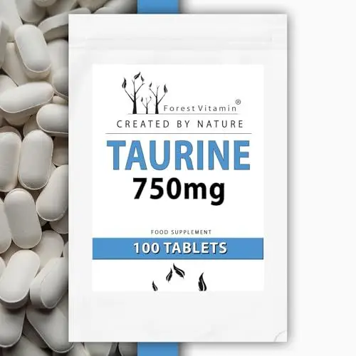 Produktbild: TAURIN - Forest Vitamin - Taurine 750mg - 100 Tabletten - Vorrat für ca. 2 Monate - Nahrungsergänzungsmittel - Energie und Stimmung, Regeneration