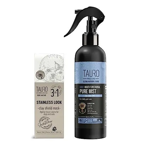 Produktbild: TAURO PROLINE Clear-Augenlösungs-Set 6in1 Multifunctional Pure Mist Spray Stainless Look Tonmaske Tränenfleckenentferner und Augenreiniger Augenpflege Ohrenpflege für die Augen Aller Hunde und Katzen