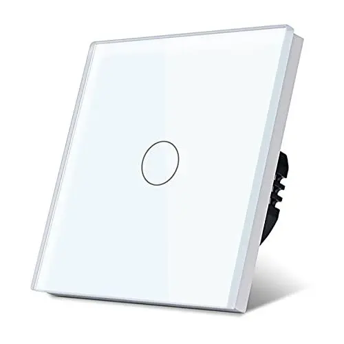 Produktbild: TAWOIA Normaler Lichtschalter, Wandlichtschalter, Standard 110 V-240 V, 86 x 86 mm Gehärtete Kristallplatte mit LED Hintergrundbeleuchtung 1 Fach 1 Weg Touch Lichtschalter,1000W,Weiß