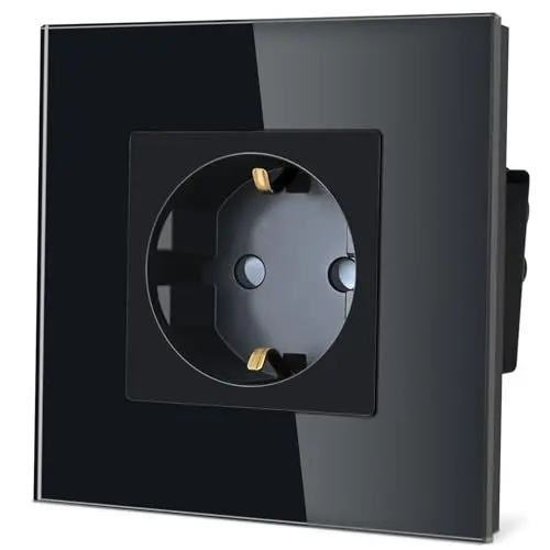 Produktbild: TAWOIA Schuko Steckdose, EU-Standard 1 Fach Glas Unterputz Steckdose 16Amp 250 V, Wandsteckdose mit Kristallglasplatte Schwarz 86×86mm