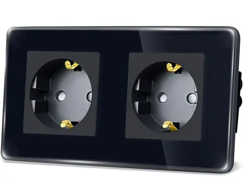 Produktbild: TAWOIA Schuko Steckdose, EU-Standard 2 Fach Unterputz Mit 2,5D Curved Glas Platte, Wandsteckdosen Schwarz 86 * 157mm