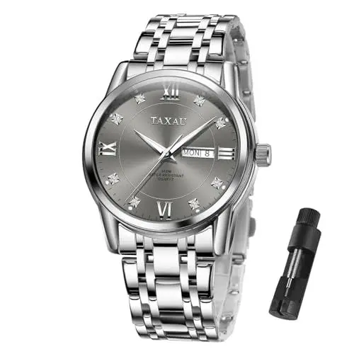 Produktbild: Taxau Herrenarmbanduhr Luxus Armbanduhr Herren Multifunktions Männer Uhren Business Uhren Herren Edelstahl Uhr Wasserdicht Quarz Herrenuhr mit Datum