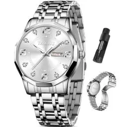 Produktbild: Taxau Klassische Herrenuhren - Edelstahl Wasserdicht Business Analog Quarz Arabische Ziffern Kleid Big Face Mit Datum Tag Leuchtende Reloj Para Hombre