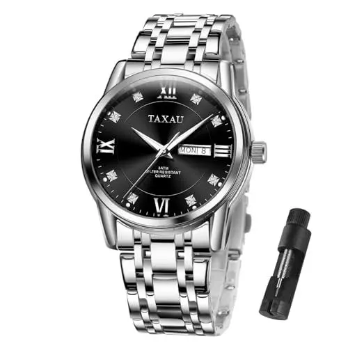 Produktbild: Taxau Schwarz Armbanduhren für Herren Uhren Herren mit Datum Männer Uhr Edelstahl Luxus Herrenuhren wasserdichte Herrenarmbanduhren Klassische Quarz