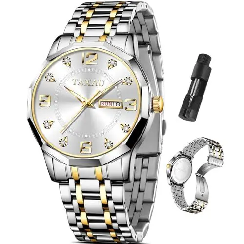Produktbild: Taxau Uhren Herren Silber Klassische Edelstahluhren für Herrenkleid Diamant Arabische Ziffern Uhren für Männer wasserdichte Analog Quarz Herrenuhren Reloj para Hombre