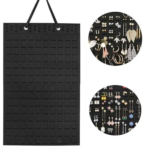 Produktbild: TAXIFANW Hängende Schmuck Organizer，Ohrring hängende aufbewahrung Faltbarer schmuckständer Filz schmuck hanging bag Ohrringhalter wand，für Ohrstecker (Schwarz)