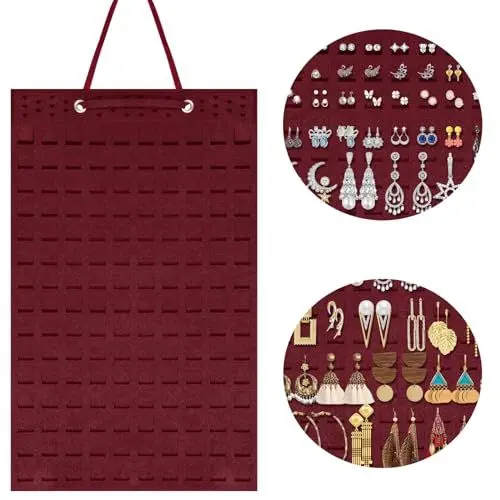Produktbild: TAXIFANW Hängende Schmuck Organizer，Ohrring hängende aufbewahrung Faltbarer schmuckständer Filz schmuck hanging bag Ohrringhalter wand，für Ohrstecker (Rosa)