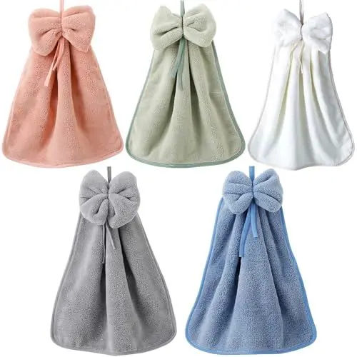 Produktbild: TAXIFANW Handtuch mit Schleife，5 Stücke Mikrofaser korallensamt handtücher Kinder Hand Handtuch Bowknot handtücher Baby handtücher，für Küche, Badezimmer