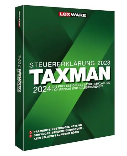 Produktbild: TAXMAN 2024 (für Steuerjahr 2023) | Minibox| Steuererklärungs-Software für Arbeitnehmer, Rentner u. Pensionäre, Familien, Studenten und im Ausland Beschäftigte