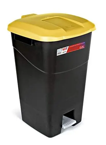 Produktbild: Tayg - Abfallbehälter 60 Liter mit Pedal, schwarzem Boden und gelbem Deckel, Kunststoff