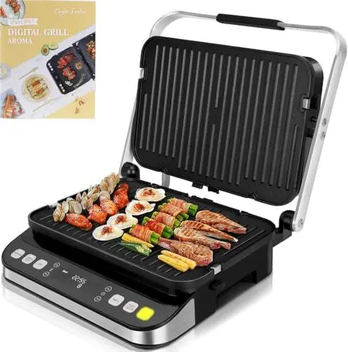 Produktbild: Taylor Swoden Aroma – 2000 W Grill, Sandwichmaker und Panini-Maker, 180º Öffnung, LED-Display und abnehmbare doppelseitige Grillplatten mit Smart-Temperaturkontrolle