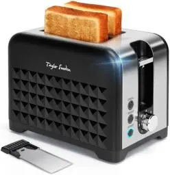 Produktbild: Taylor Swoden Toaster 2 Scheiben, Edelstahl Toaster mit 7 Einstellbare Bräunungsstufen, Auftaufunktion, Erwärmen, Brotzentrierung, wärmeisolierendes Gehäuse, Krümelschublade, 930 W, schwarz
