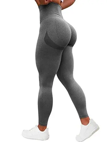 Produktbild: TAYOEA Damen Kompressions Sport Leggings Yoga Lange Leggings Slim Fit Fitnesshose Sporthosen Blickdicht Scrunch Butt Yogahose Nahtlos Push up Leggings Hohe Taille Übung Fitness Joggen Grau,S
