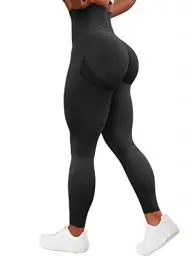 Produktbild: TAYOEA Damen Kompressions Sport Leggings Yoga Lange Leggings Slim Fitnesshose Sporthosen Blickdicht Scrunch Butt Yogahose Nahtlos Push up Leggings Hohe Taille Übung Fitness Joggen Schwarz,L