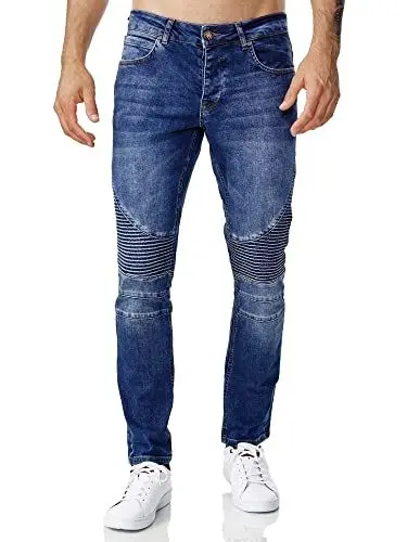 Produktbild: Tazzio Jeans Herren Slim Fit Biker Destroyed Look Stretch Jeanshose Hose Denim 16517 (36W/34L, Blau)