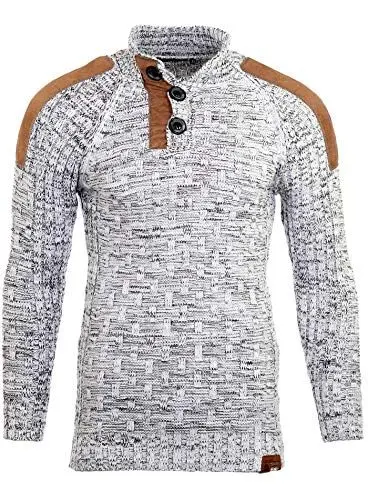 Produktbild: Tazzio TZ-3570 Herren Winterpullover/Grobstrick-Pullover, mit Aufnähern Gr. XL, weiß - weiß