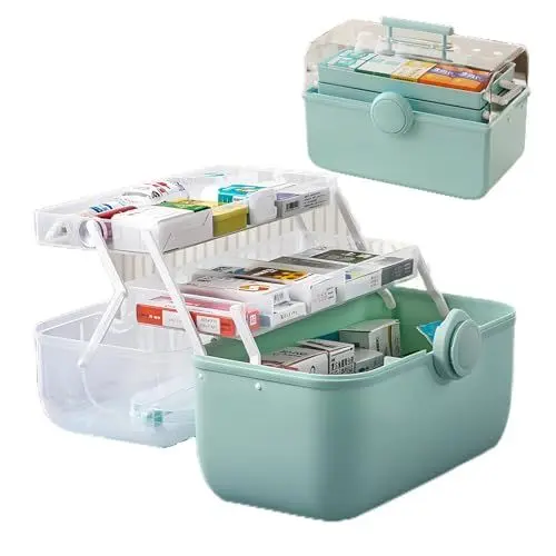 Produktbild: TAZZOR Medikamentenbox Aufbewahrung, Mutilfunctional Hausapotheke Box, Medizinbox mit Griff, Erste Hilfe Kasten, Einlegefächer zur Medikamentenaufbewahrung, Kunststoff, 35 * 19 * 23cm Blau