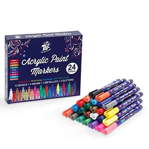 Produktbild: TBC The Best Crafts Acrylstifte Wasserfest, 12 Stück Steine Bemalen Stifte, Bunt Permanent Marker Glasmalstifte Satz für Holz, Leinwand, Glas, Papier, Keramik