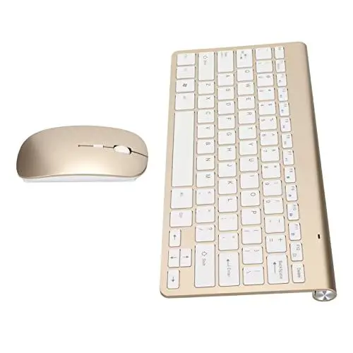 Produktbild: Tbest Tastatur Kabellos Gold,Tastatur-Maus-Set,2,4 G,Kabellos,78 Tasten,USB,Dünne,Geätzte Tastenkappen,Ergonomie,Stummschalttaste,Computer-Tastaturen,Maus,Roségold,Computerzubehör Und