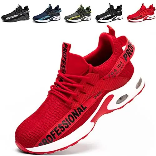 Produktbild: TBNOI Arbeitsschuhe Leicht Herren Sicherheitsschuhe rutschfest Sportlich Stahlkappenschuhe Atmungsaktiv Schutzschuhe mit Stahlkappe Y92/Rot 42