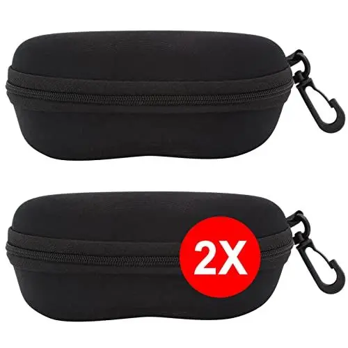 Produktbild: TBOC Brillenetui Hartschale für Gürtel – (Pack: 2 Einheiten) Lesebrille Sonnenbrille Sportbrille Groß Modern Leicht Design mit Haken zum Umhängen mit reißverschluss Auto Tasche Damen Herren Kinder
