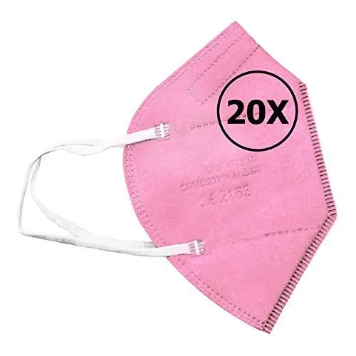 Produktbild: TBOC FFP2 Masken - (Packung 20 Einheiten) Einwegmasken (Rosa) 5 Schichten (Nicht wiederverwendbar) Atmungsaktives Falten mit Nasenklemme