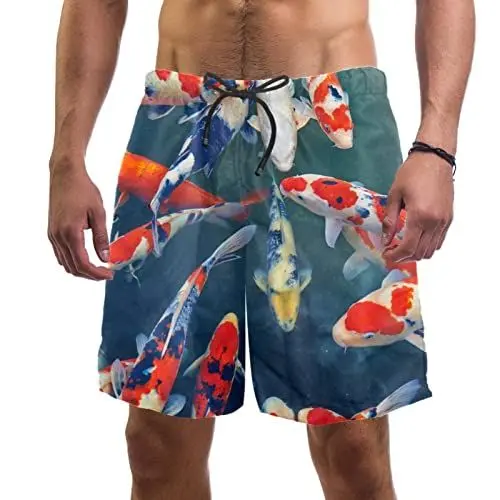 Produktbild: TBOUOBT Badehose für Herren, Shorts mit Taschen, schnell trocknender Badeanzug,Koi Karpfen Tier Fisch