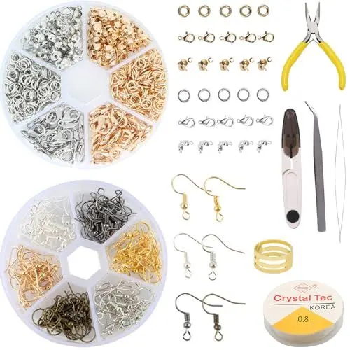 Produktbild: TBXqian Ohrring Machen Kit, 11 Stück Schmuckherstellung Set mit 490pcs Schmuckzubehör, Schmuck Basteln Zubehör Enthält Schmuckzange und Pinzette zum Halsketten Armband, Anhänger, Fußkette, Schmuck DIY