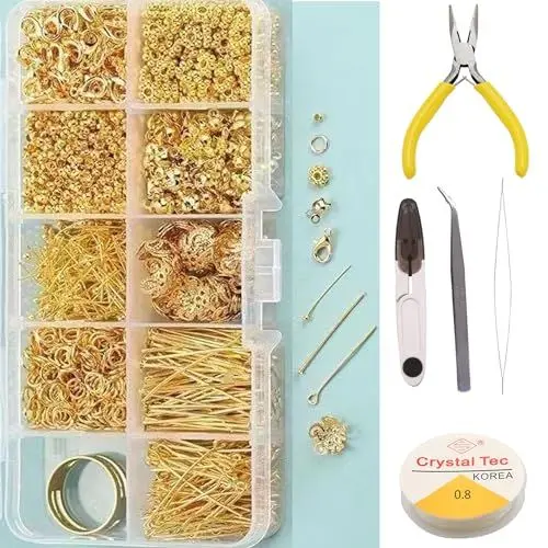 Produktbild: TBXqian Ohrring Machen Kit, 17 Stück Schmuckherstellung Set mit 590pcs Schmuckzubehör, Schmuck Basteln Zubehör Enthält Schmuckzange und Pinzette zum Halsketten Armband, Anhänger, Fußkette, Schmuck DIY
